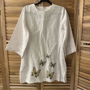 Fanm Moon Butterfly Embroidered Mini Dress in white size M